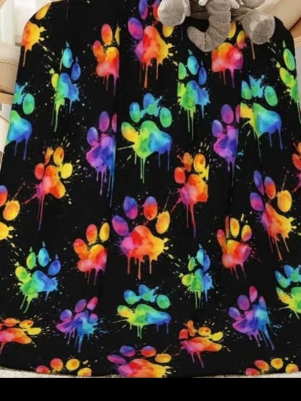 Colorful Paw Prints Splatter Plush Blanket